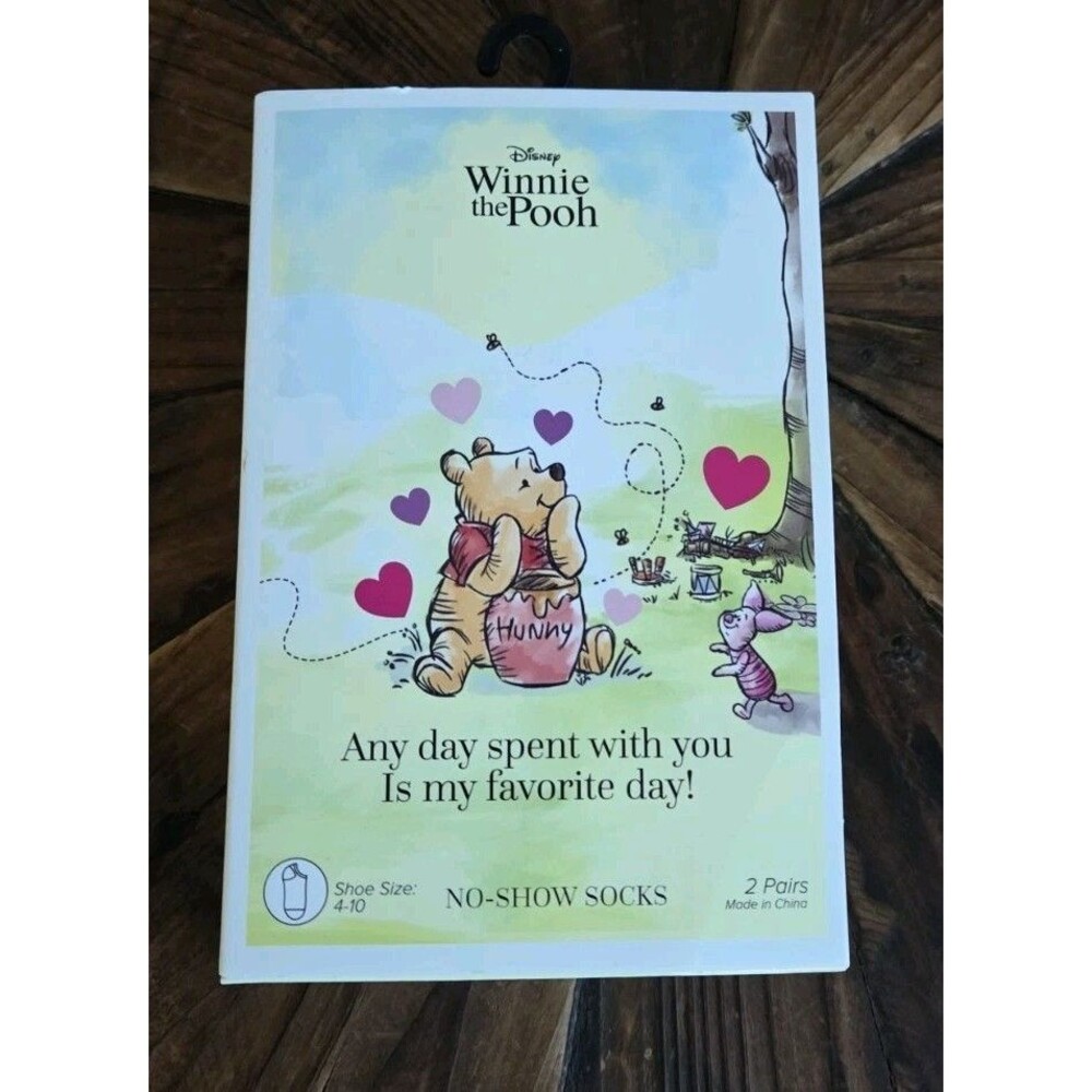 Happy Mother's Day Disney Winnie the Pooh Socks 2 Pairs Size 4-10 Pink/White